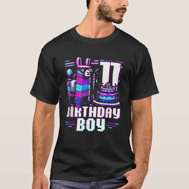 11th Birthday Boy Llama Gift For 11 Years Old Game T-Shirt (Front)
