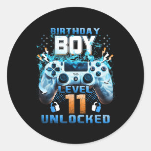 11th Birthday Boys Level 11 Unlocked 11 Years Old  Classic Round Sticker