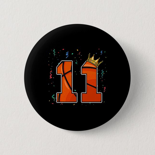 11th Birthday Bysketbyll Big Number 11 Year Old Bo 6 Cm Round Badge (Front)