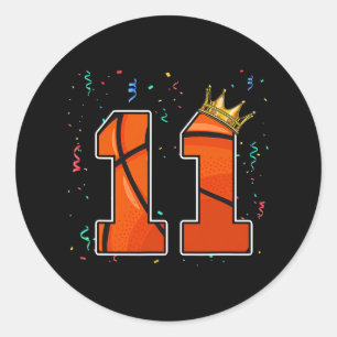 11th Birthday Bysketbyll Big Number 11 Year Old Bo Classic Round Sticker