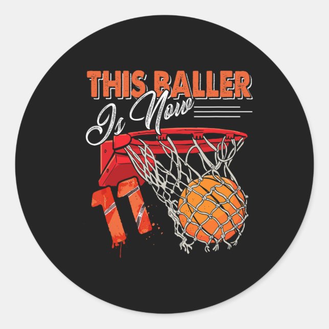 11th Birthday Bysketbyll Fun 11 Years Old Kids Gif Classic Round Sticker (Front)