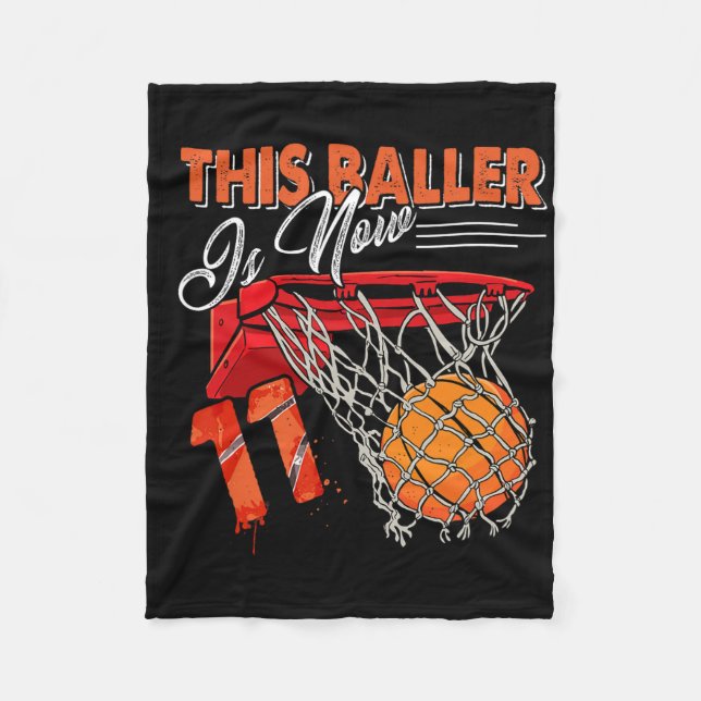 11th Birthday Bysketbyll Fun 11 Years Old Kids Gif Fleece Blanket (Front)