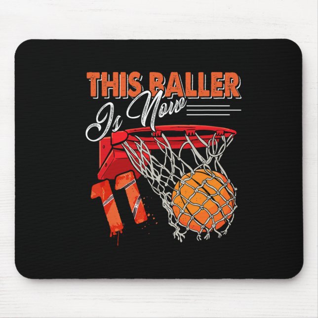 11th Birthday Bysketbyll Fun 11 Years Old Kids Gif Mouse Mat (Front)