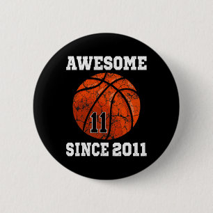 11th Birthday Bysketbyll Player 11 Years Old Vinta 6 Cm Round Badge