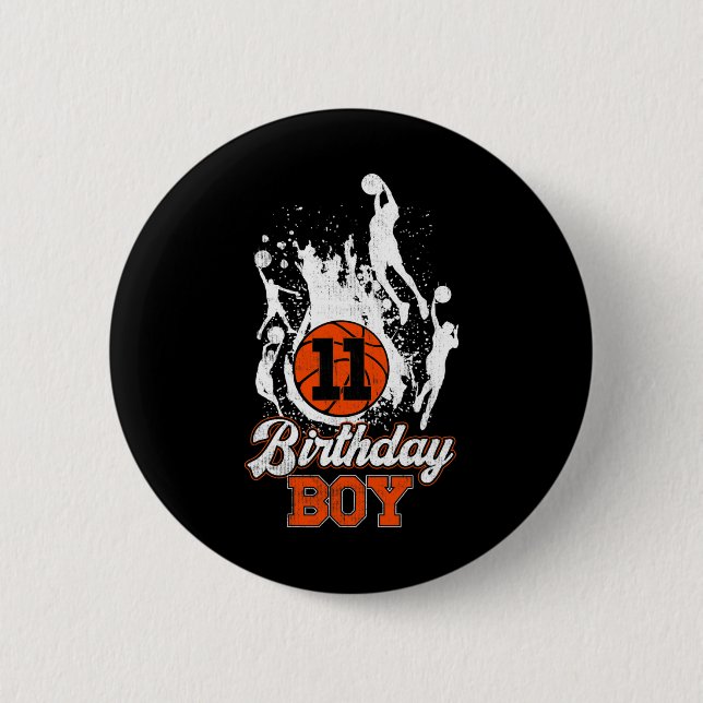 11th Birthday Bysketbyll Theme Birthday Boy 11 Yrs 6 Cm Round Badge (Front)