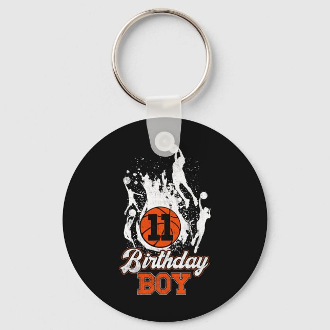 11th Birthday Bysketbyll Theme Birthday Boy 11 Yrs Key Ring (Front)