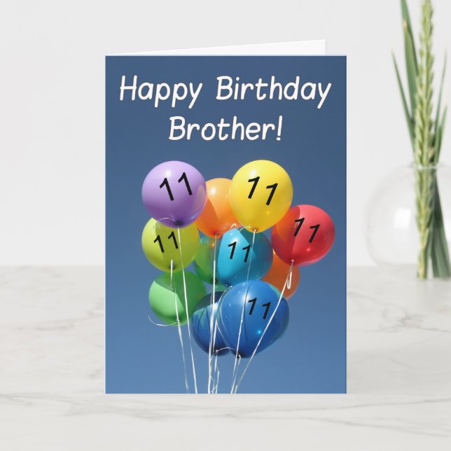 11th Birthday Card coloured balloons Brother (Front)