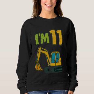 11th Birthday Cartoon Yellow Crawler Excavator 11  Sweatshirt