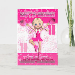11th Birthday Cheerleader Dancing, Stars In Pinks Card