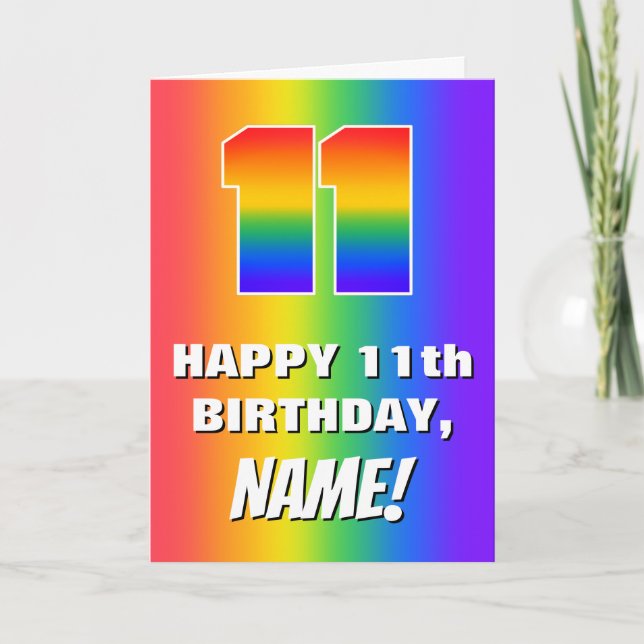 11th Birthday: Colorful, Fun Rainbow Pattern # 11 Card (Front)
