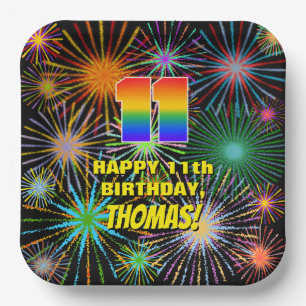 11th Birthday: Colourful, Fun Celebratory Firework Paper Plate