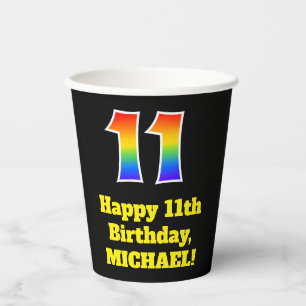 11th Birthday: Colourful, Fun, Exciting, Rainbow 1 Paper Cups