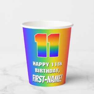 11th Birthday: Colourful, Fun Rainbow Pattern # 11 Paper Cups