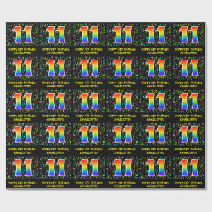 11th Birthday: Colourful Music Symbols, Rainbow 11 Wrapping Paper