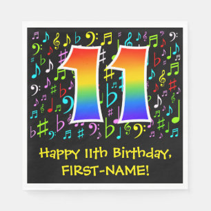 11th Birthday - Colourful Music Symbols, Rainbow 1 Napkin