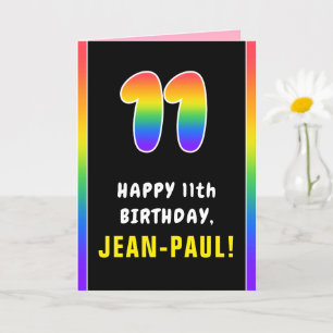 11th Birthday: Colourful Rainbow # 11, Custom Name Card