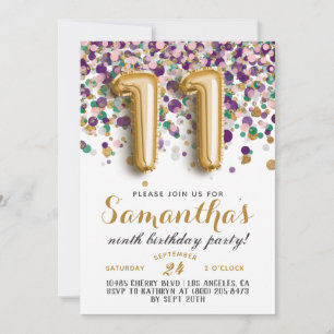 11th Birthday Confetti Invitation