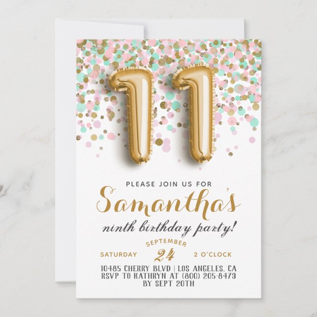 11th Birthday Confetti Invitation (Front)