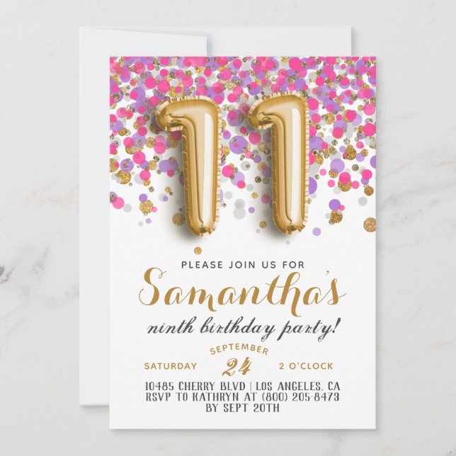 11th Birthday Confetti Invitation (Front)