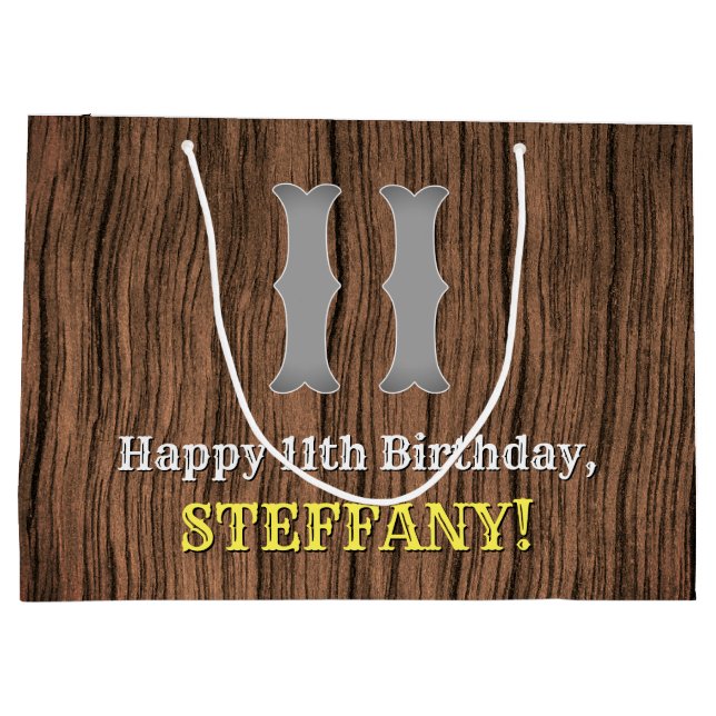 11th Birthday: Country Western Inspired Look, Name Large Gift Bag (Back)