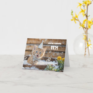 11th Birthday Cute and Funny Kitty in Bath Custom Card