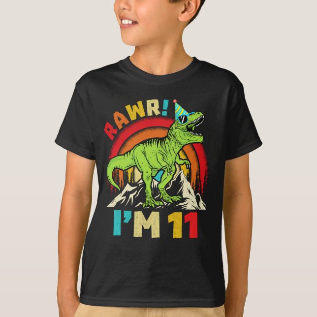 11th Birthday Dinosaur T Rex Rawr I'm 11 For Boys  T-Shirt (Front)