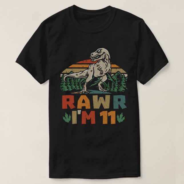 11th Birthday Dinosaur T Rex Rawr I'm 11 For Boys  T-Shirt (Design Front)