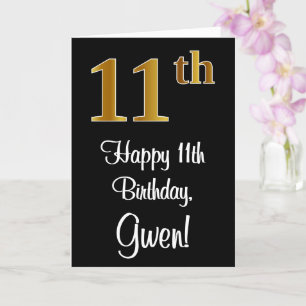 11th Birthday ~ Elegant Luxurious Faux Gold Look # Card
