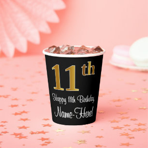 11th Birthday - Elegant Luxurious Faux Gold Look # Paper Cups