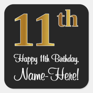 11th Birthday – Elegant Luxurious Faux Gold Look # Square Sticker