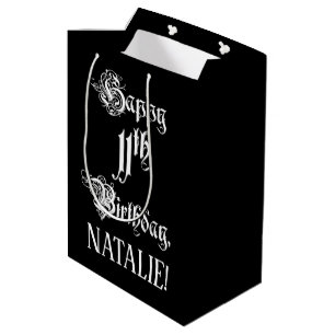 11th Birthday: Fancy, Elegant Script + Custom Name Medium Gift Bag