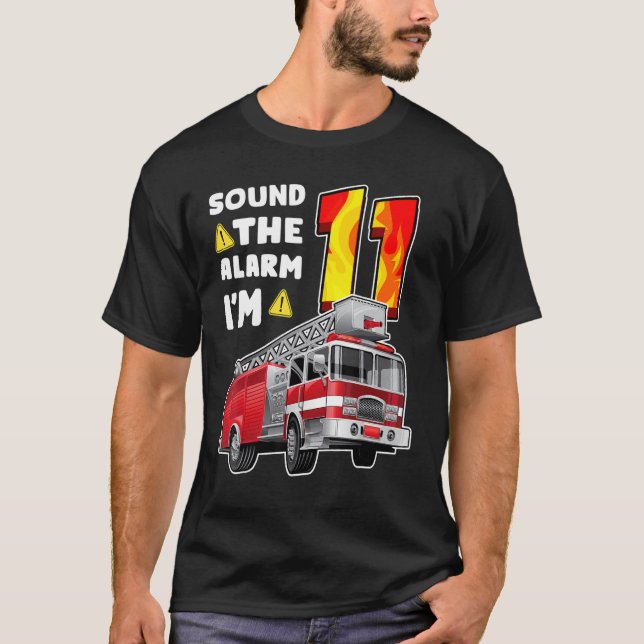 11th Birthday Fire Truck Boy Kids Firefighter 11 Y T-Shirt (Front)