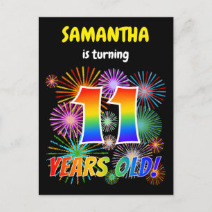 11th Birthday - Fun Fireworks, Rainbow Look "11" Postcard