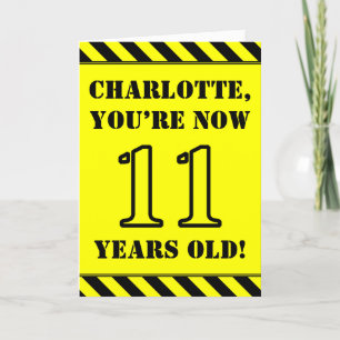11th Birthday: Fun Stencil Style Text, Custom Name Card