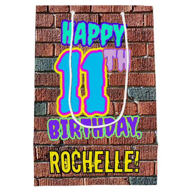 11th Birthday: Fun, Urban Graffiti Inspired Look Medium Gift Bag (Back)