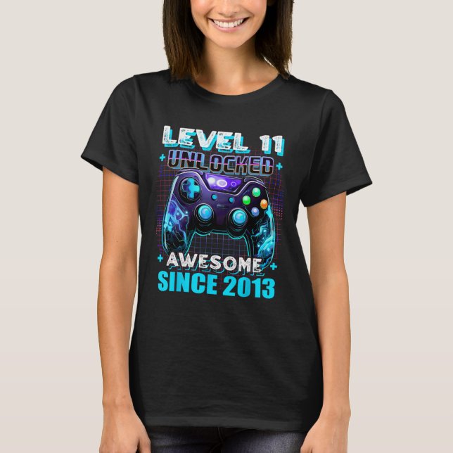 11th Birthday Gamer 11 Year Old Funny Bday Boy Ele T-Shirt (Front)