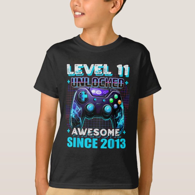 11th Birthday Gamer 11 Year Old Funny Bday Boy Ele T-Shirt (Front)