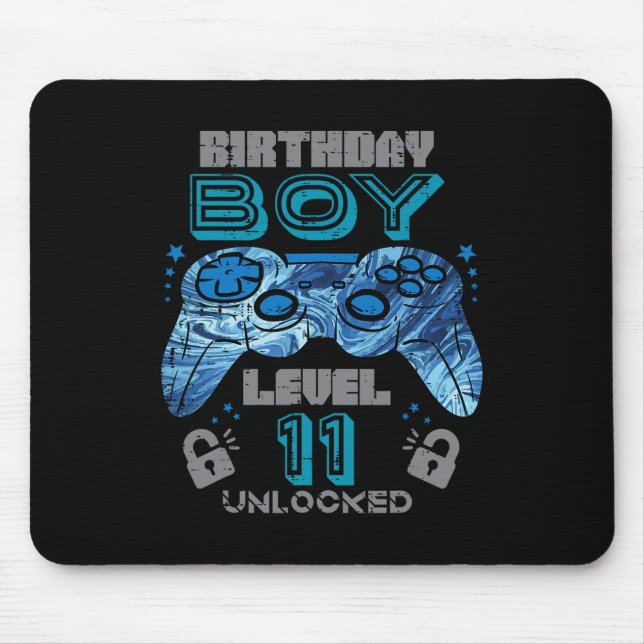 11th Birthday Gamer Level 11 Unlocked Video Gaming Mouse Mat (Front)