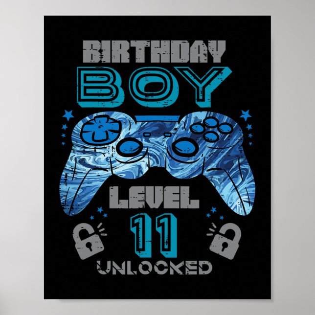 11th Birthday Gamer Level 11 Unlocked Video Gaming Poster (Front)