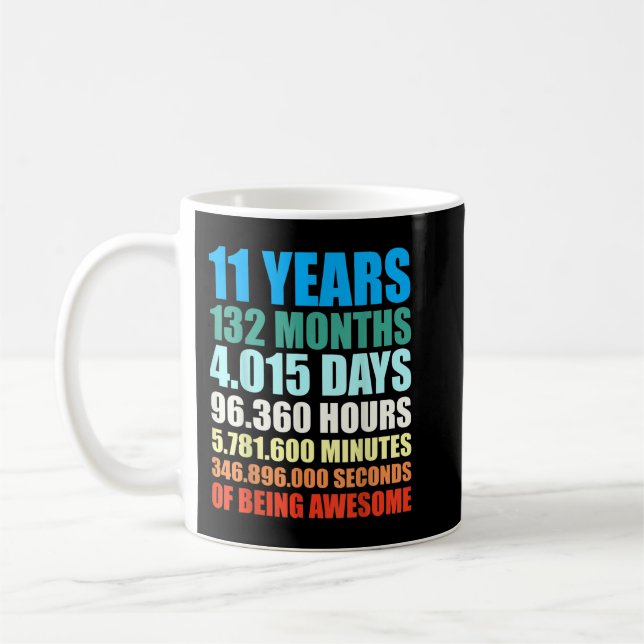 11th Birthday Gift Boy 11 Years Being Awesome T Sh Coffee Mug (Left)
