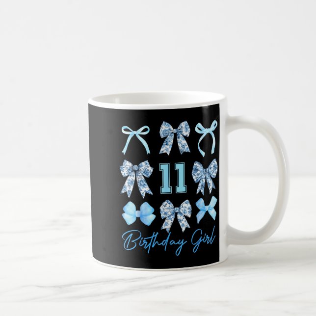 11th Birthday Girl Blue Toile Coquette Bow 11 Year Coffee Mug (Right)