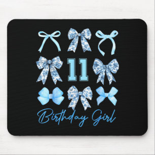 11th Birthday Girl Blue Toile Coquette Bow 11 Year Mouse Mat