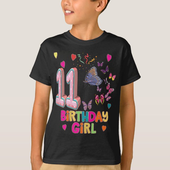 11th Birthday Girl Butterflies 11 Years Old Girls  T-Shirt (Front)