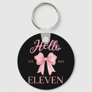 11th Birthday Girl Cute Coquette Bow Hello Eleven Key Ring