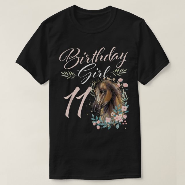 11th Birthday Girl Horse Lover 11 Years Old Bday T T-Shirt (Design Front)