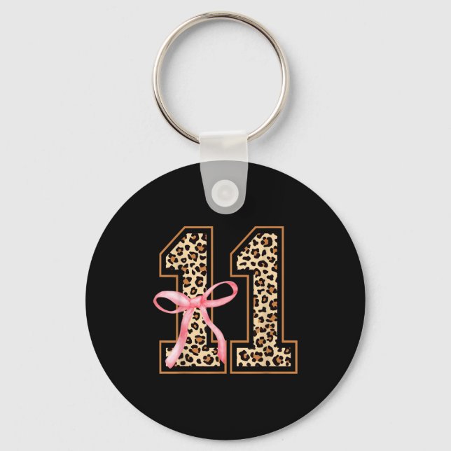 11th Birthday Girl Nk Coquette Bow Leopard 11 Year Key Ring (Front)