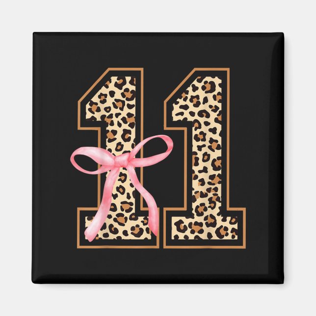 11th Birthday Girl Nk Coquette Bow Leopard 11 Year Magnet (Front)