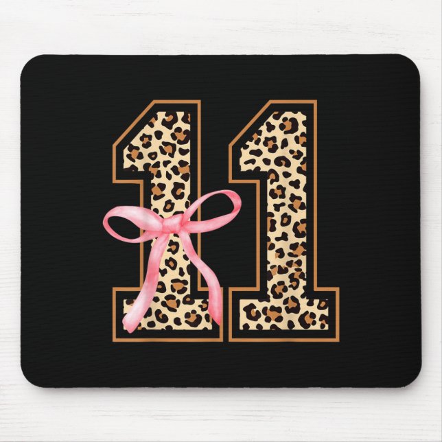 11th Birthday Girl Nk Coquette Bow Leopard 11 Year Mouse Mat (Front)