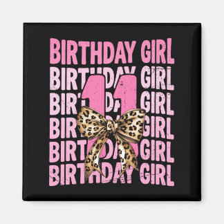 11th Birthday Girl Pink Coquette Leopard Bow 11 Magnet