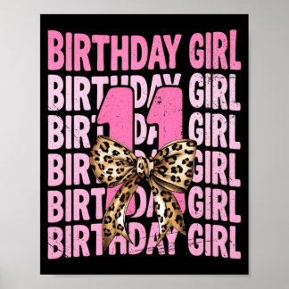 11th Birthday Girl Pink Coquette Leopard Bow 11 Poster